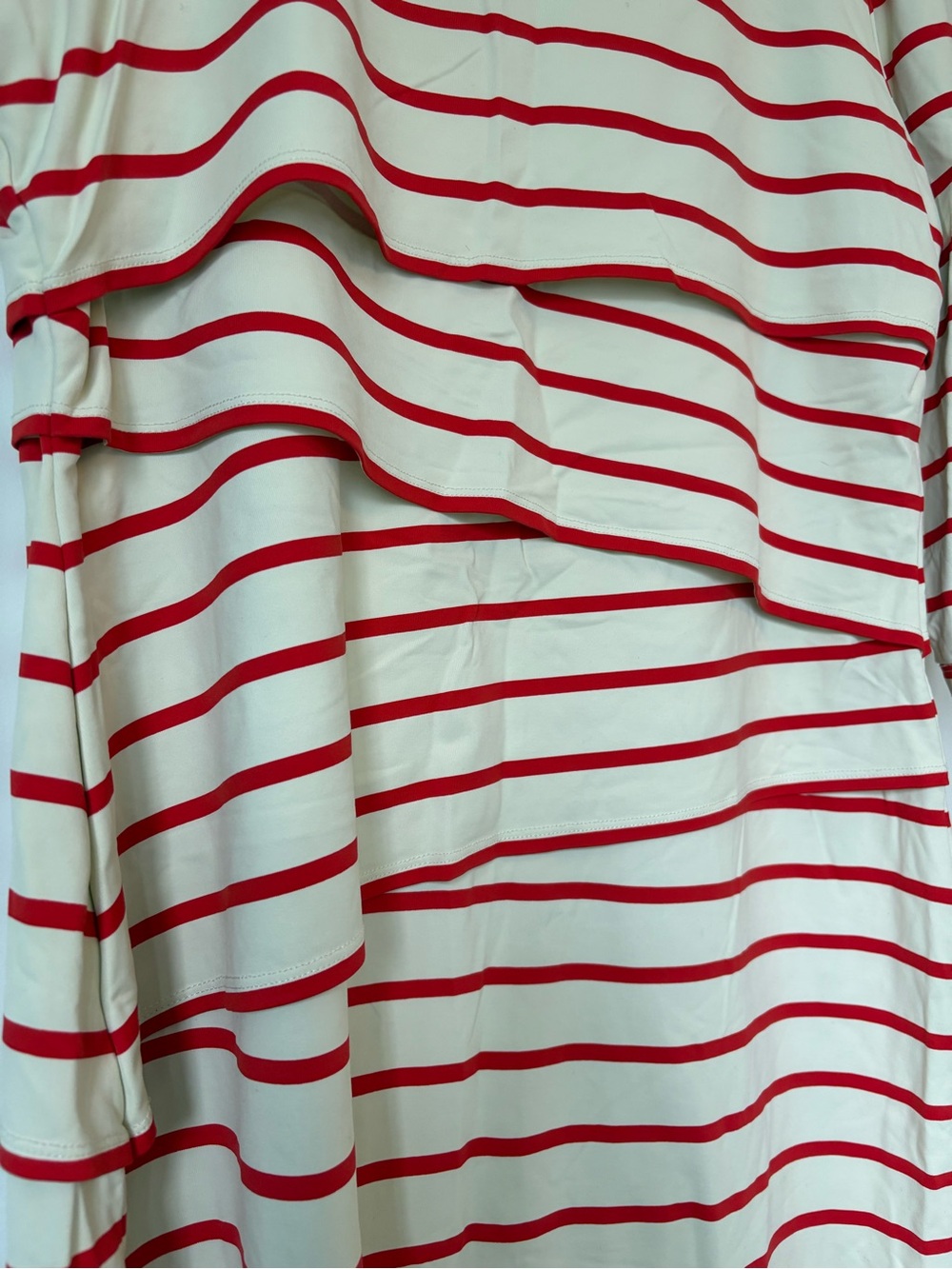 J. McLaughlin Red & White Striped Tiered Dress – XL – 3/4 Sleeve Knit Midi Dress - Picture 3 of 4